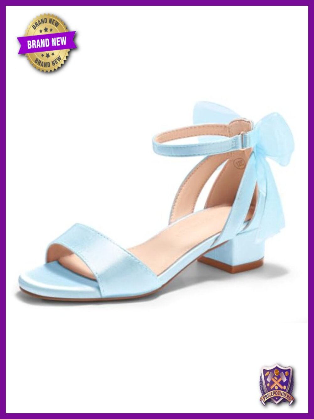 Girls Dress Sandals Chunky Low Heels Bow Ankle Strap Flower Girl Wedding Party